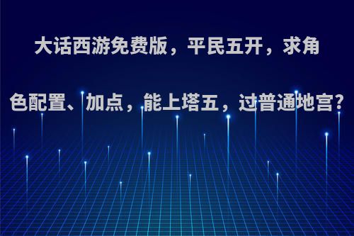 大话西游免费版，平民五开，求角色配置、加点，能上塔五，过普通地宫?