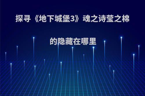 探寻《地下城堡3》魂之诗莹之棉的隐藏在哪里