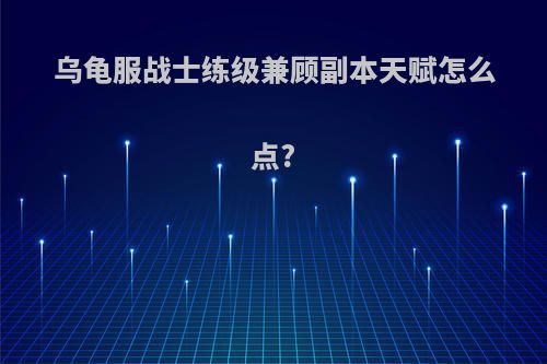 乌龟服战士练级兼顾副本天赋怎么点?