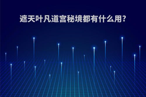 遮天叶凡道宫秘境都有什么用?
